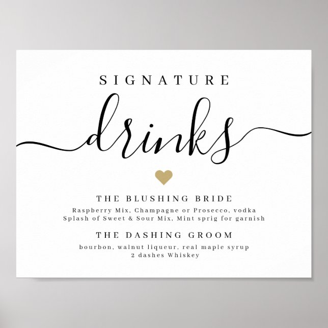 Simple elegant script signature drinks sign (Front)