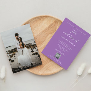 Simple Elegant Script Soft Purple QR Code Wedding Invitation