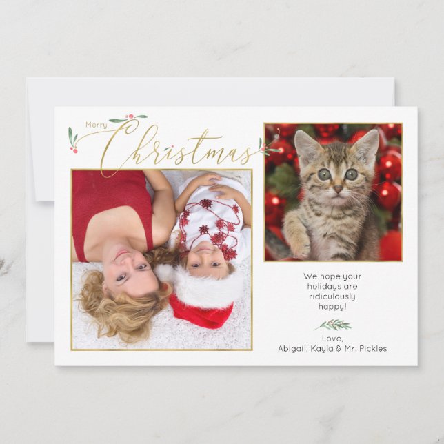 Simple Elegant Script Typography 2-Photo Holiday Card (Front)