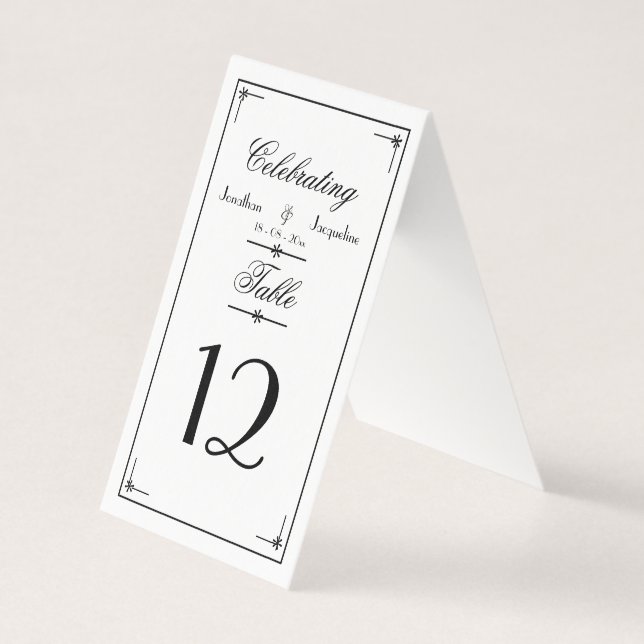 Simple Elegant Script W & B Wedding Table Numbers  (Front)