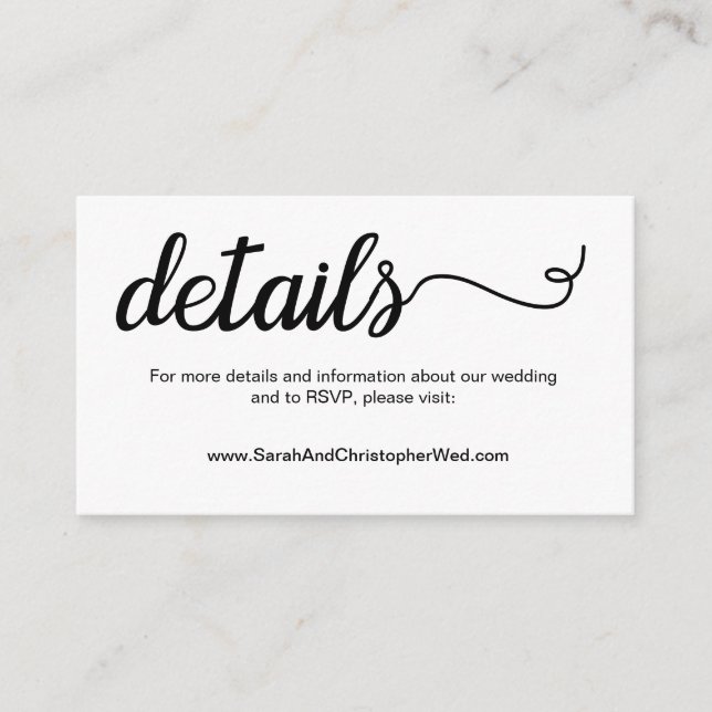 Simple Elegant Script Wedding Details Website Enclosure Card (Front)