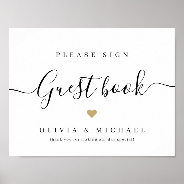 Simple elegant script wedding guest book sign (Front)