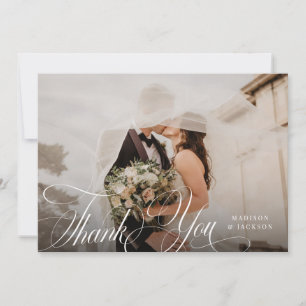 Simple Elegant Script Wedding Horizontal Photo Thank You Card