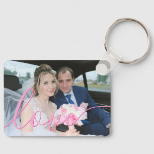 Simple Elegant Script Wedding Photo Pink Love Key Ring
