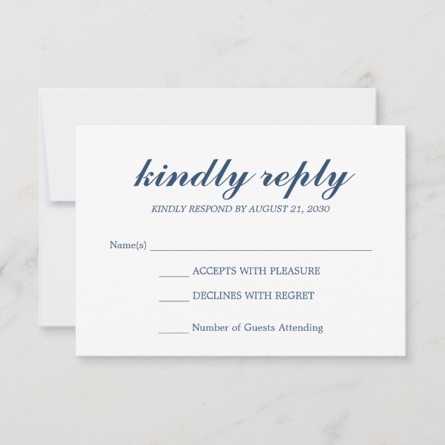 Simple Elegant Script Wedding RSVP Midnight Blue (Front)