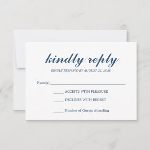 Simple Elegant Script Wedding RSVP Midnight Blue Card