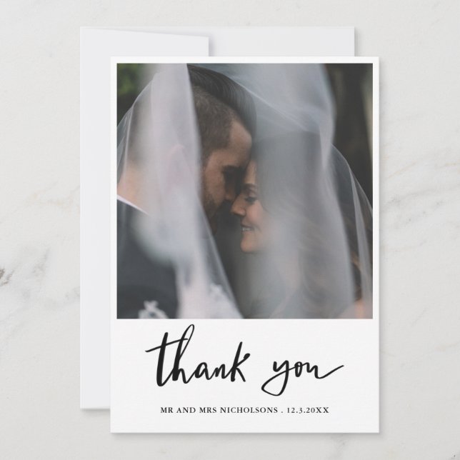 Simple Elegant Script Wedding Thank You  Card (Front)