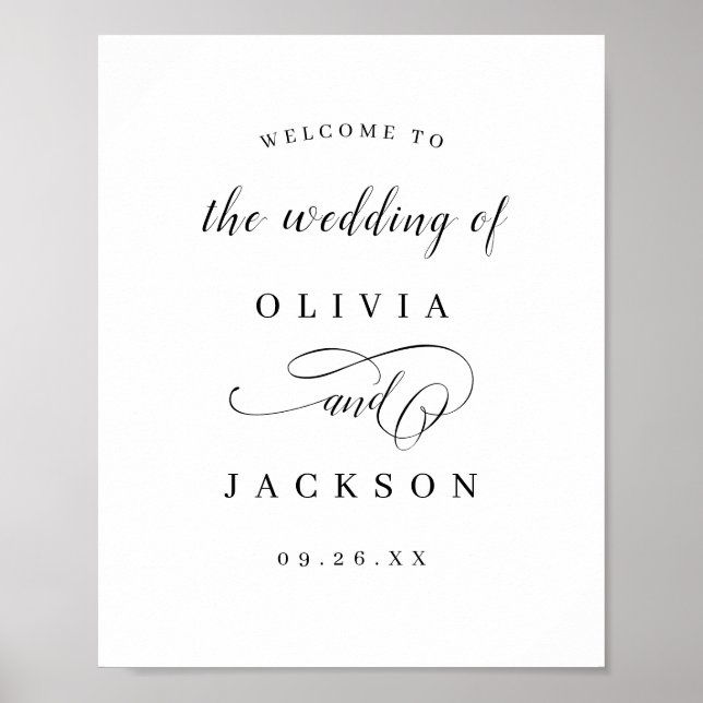 Simple elegant script wedding welcome sign (Front)
