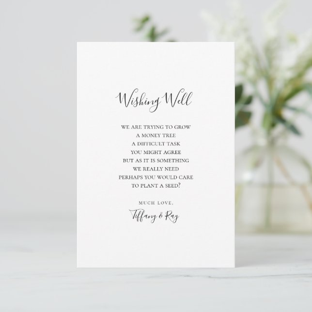Simple Elegant Script Wedding Wishing Well Card (Standing Front)