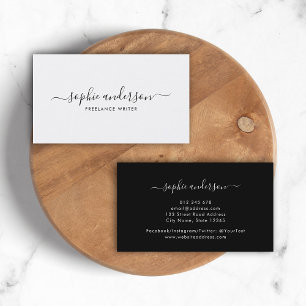 Simple Elegant Script White and Black Business Card
