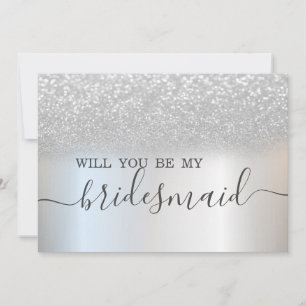 Simple Elegant Silver Glitter Bokeh  Bridesmaid  Invitation
