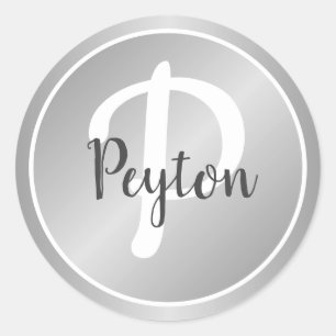 Simple Elegant Silver Grey Grey Monogrammed Name Classic Round Sticker