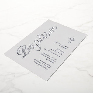 Simple Elegant Silver Script Soft Gray Baptism