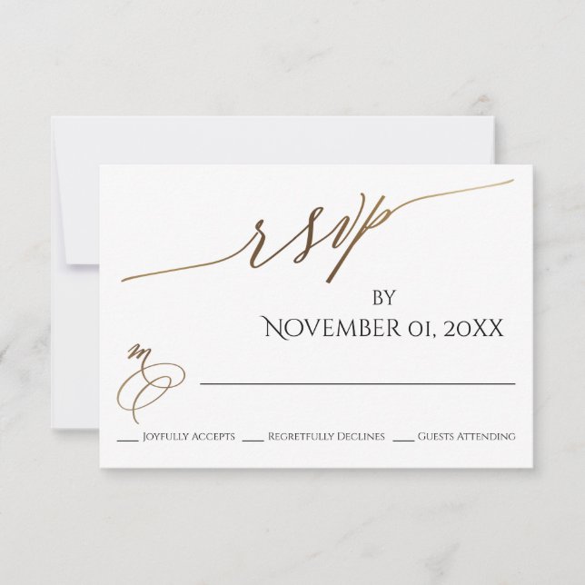 Simple, Elegant, Smooth Gold Typography RSVP Card (Front)