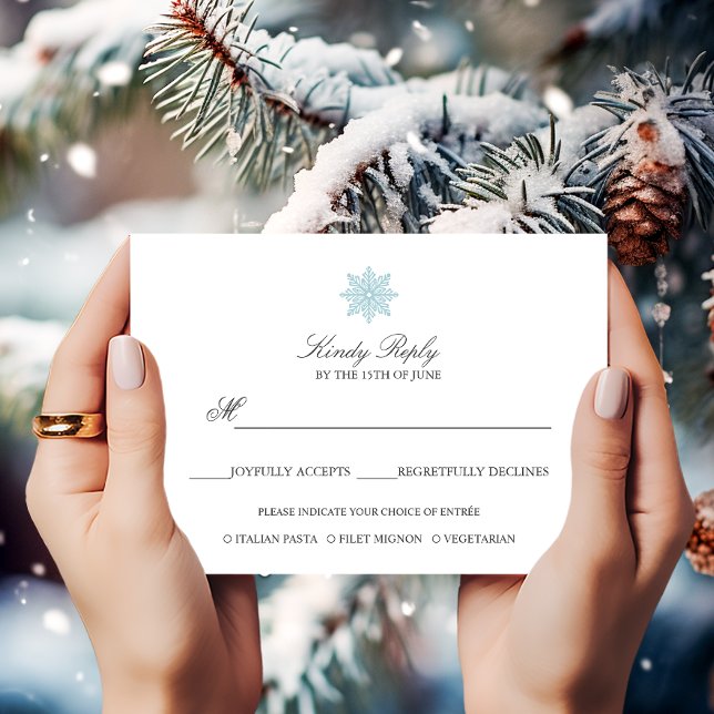Simple Elegant Snowflake Light Blue meal option RSVP Card (Creator Uploaded)