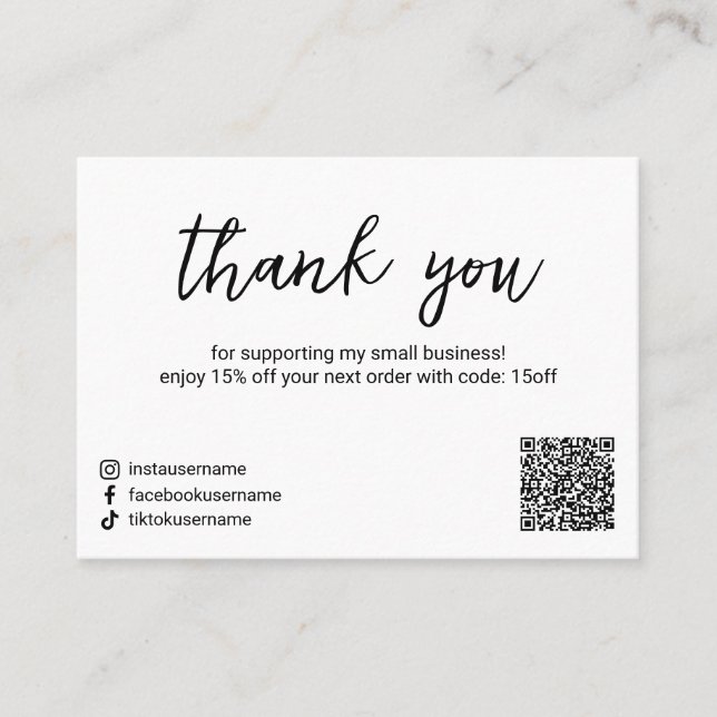 Simple Elegant Social Media Icons QR Code Modern Discount Card (Front)