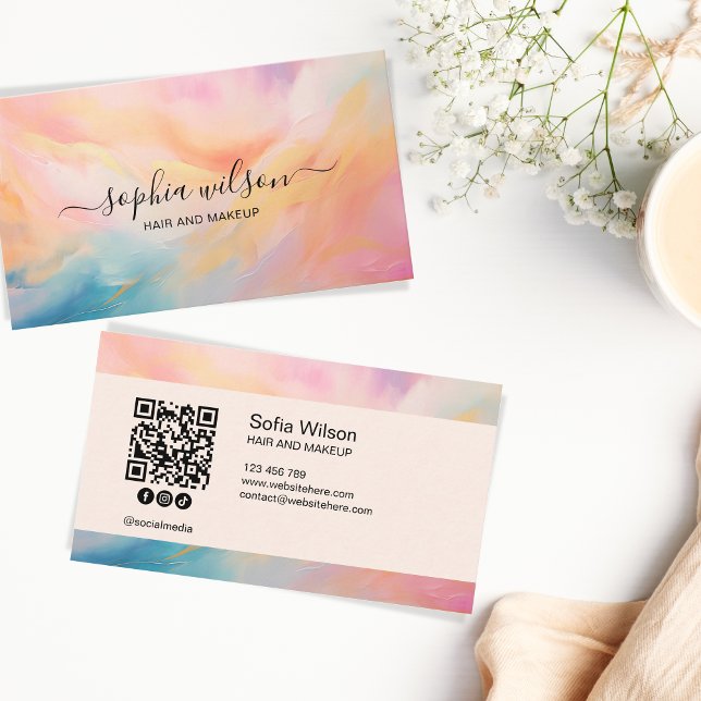 Simple Elegant Social Media Pastel Sky QR Code Business Card (Creator Uploaded)