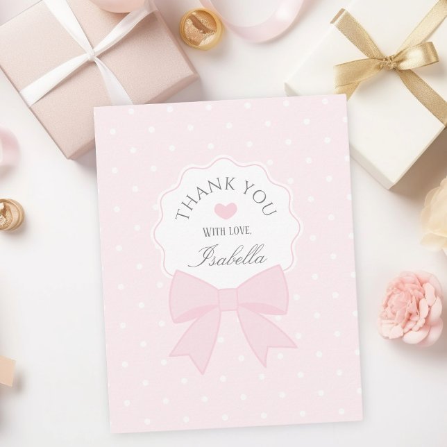 Simple Elegant Soft Pastel Pink Bow Girl Birthday Thank You Card (Creator Uploaded)