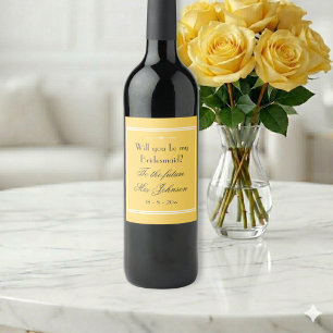 Simple Elegant Soft Yellow Bridesmaid Proposal Wine Label