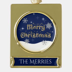 Simple Elegant Sparkling Christmas Glitter Sparkle Gold Plated Banner Ornament