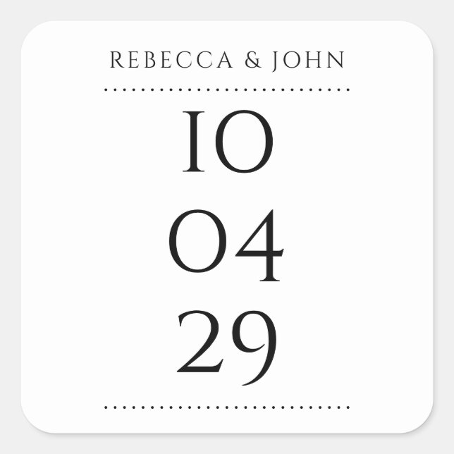 Simple Elegant Special Date Wedding Square Sticker (Front)