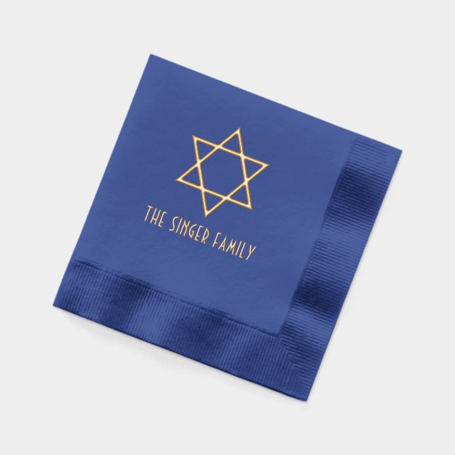 Simple Elegant Star of David #4 Family Name Foil Napkins (Left)