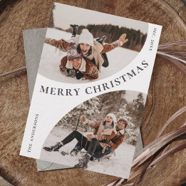 Simple Elegant Stylish 3 PHOTO Christmas QR code Holiday Card