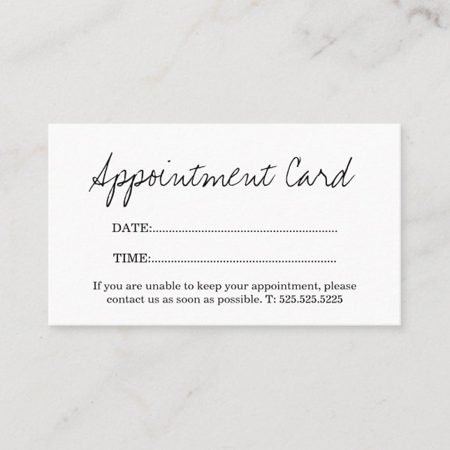 Simple Elegant Stylish White Appointment Card (Front)
