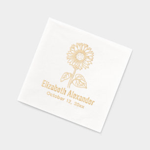 Simple Elegant Sunflower #4 Name Date Foil Napkins