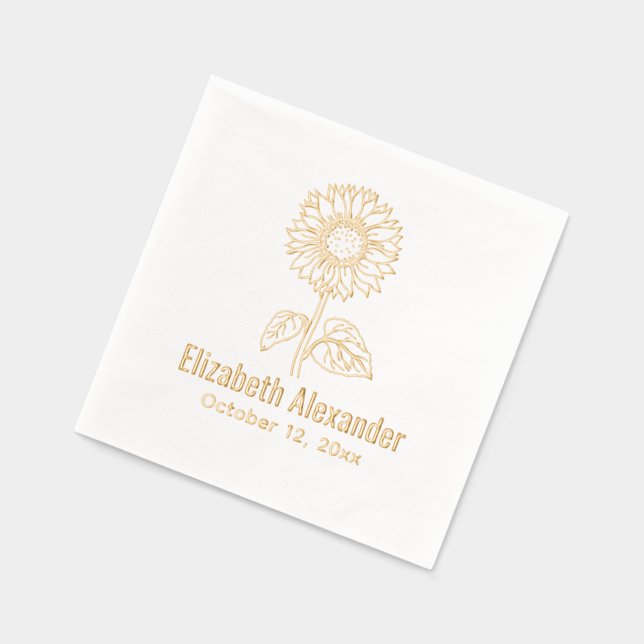 Simple Elegant Sunflower #4 Name Date Foil Napkins (Left)