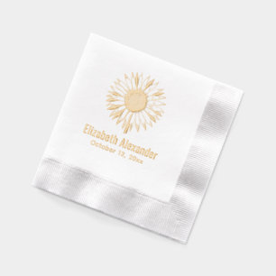 Simple Elegant Sunflower Bloom #2A Name Date Foil Napkins
