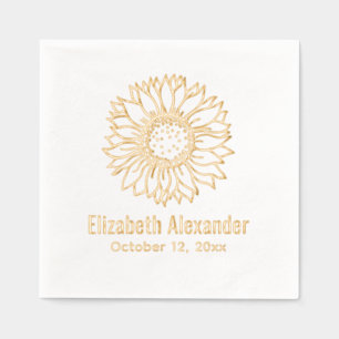Simple Elegant Sunflower Bloom #4 Name Date Foil Napkins