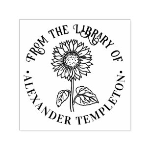 Simple Elegant Sunflower Round Library Book Name Self-inking Stamp
