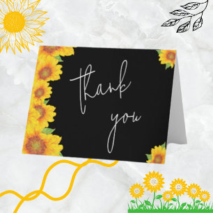Simple Elegant Sunflowers Black Backdrop Thank You Card