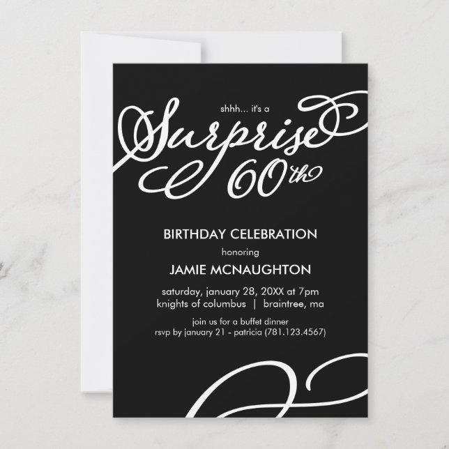 Simple, Elegant Surprise 60th Birthday Invitation (Front)