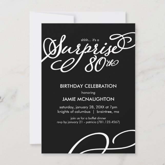 Simple, Elegant Surprise 80th Birthday Invitation (Front)