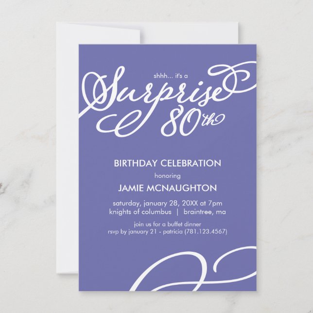 Simple, Elegant Surprise 80th Birthday Invitation (Front)