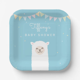 Simple Elegant Sweet Alpaca Llama Boy Baby Shower Paper Plate