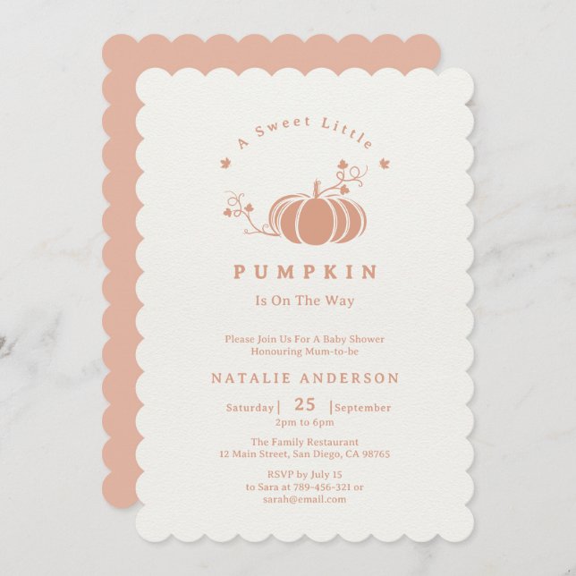Simple Elegant Sweet Little Pumpkin Baby Shower Invitation (Front/Back)