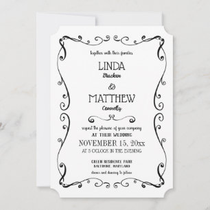 Simple Elegant Swirl Modern Flourish Wedding Invitation