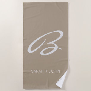 Simple Elegant Taupe Monogram Name Custom Beach Towel