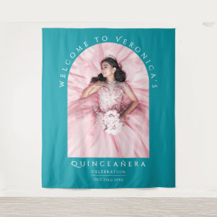 Simple Elegant Teal Blue Classic Quinceañera Photo Tapestry