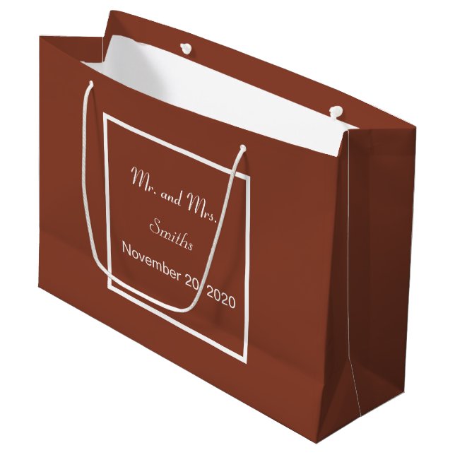 Simple Elegant Terracotta and White Wedding Large  Gift Bag (Front Angled)