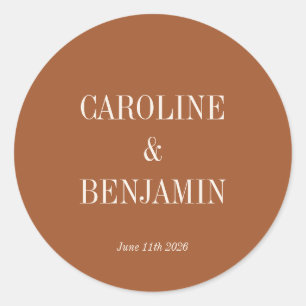 Simple Elegant Terracotta Custom Wedding Classic Round Sticker