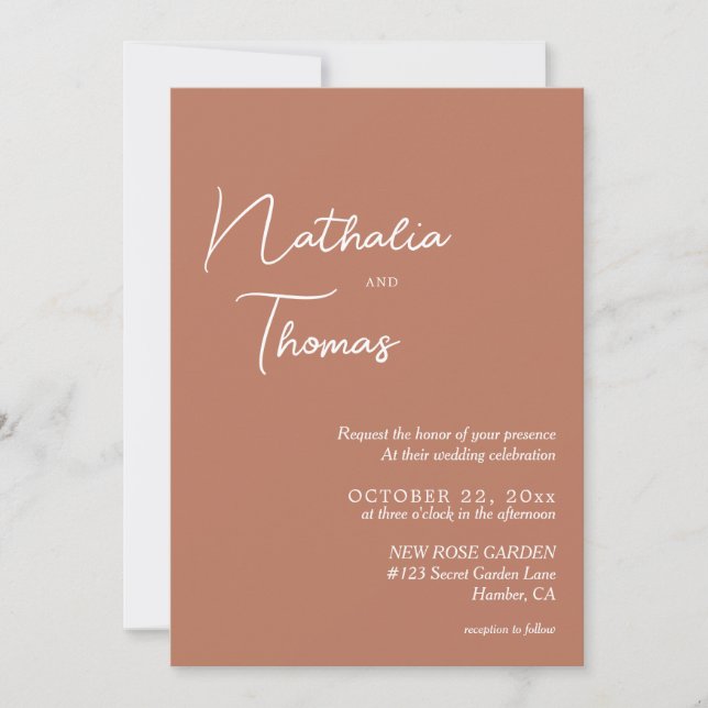 Simple Elegant Terracotta Photo Wedding Invitation (Front)