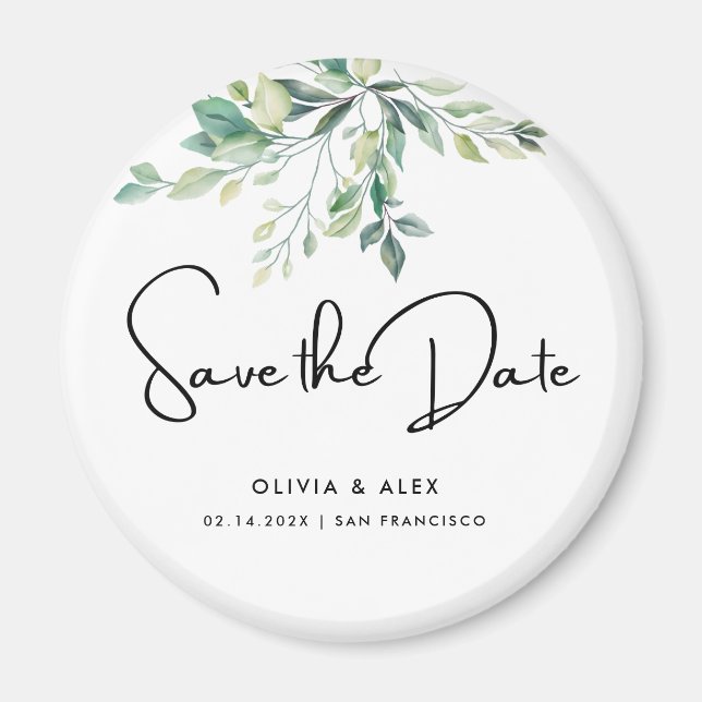 Simple Elegant Text and Green  | Save The Date  Magnet (Front)
