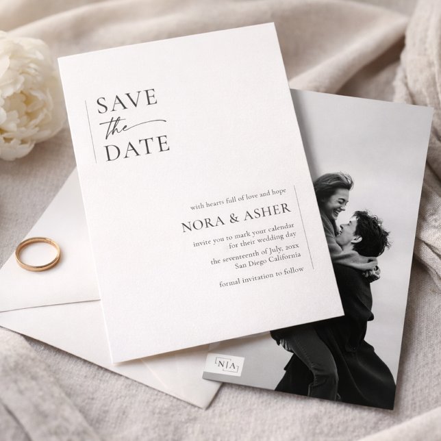 Simple Elegant Text and Photo | Monogram Wedding Save The Date (Creator Uploaded)
