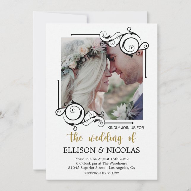 Simple Elegant Text and Photo Wedding Invitations (Front)