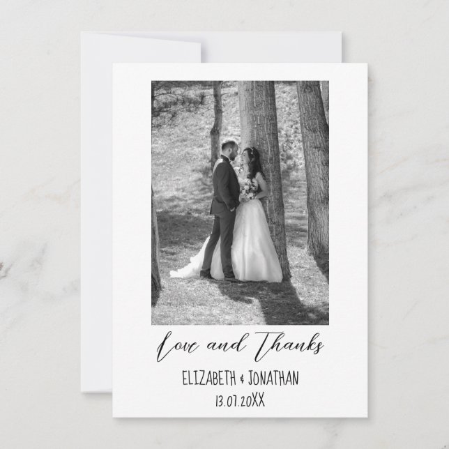Simple Elegant Text and Photo Wedding Thank You Card (Front)