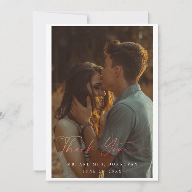 Simple Elegant Text and Photo | Wedding Thank You  Invitation (Front)